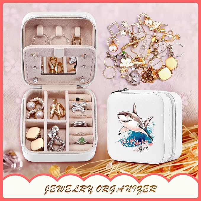 Shark Jewelry Box, Gifts For Teens Girls, Shark Lovers Stuff Items Accessories Things Merchandise Decor Merch, Travel Ring Earrings Necklace Organizer Holder!