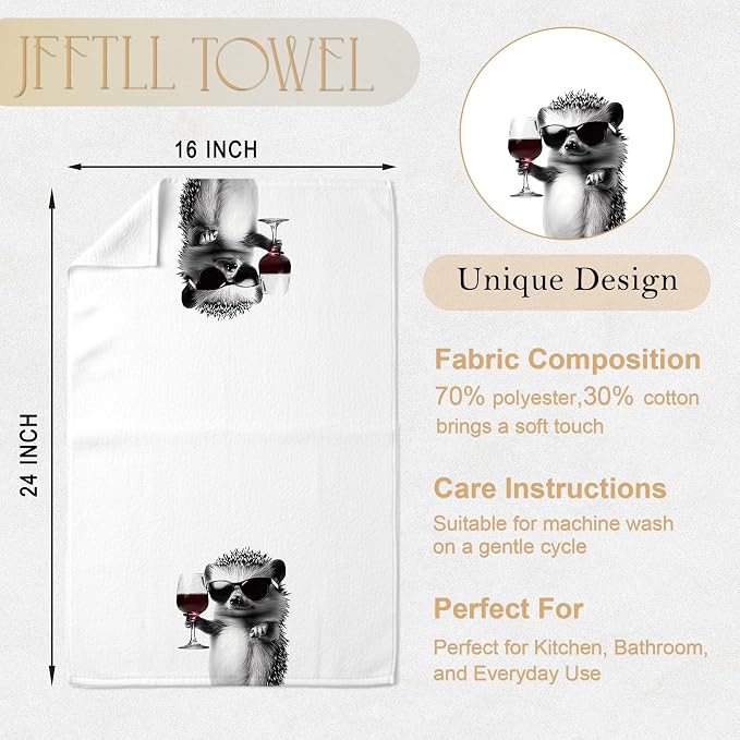 Funny Hedgehog Kitchen Towels, Hedgehog Gifts Dish Tea Towel, Bar Towels for Bartender, Wine Lover Gift, 16x24 Inch（Upgraded Fabric）