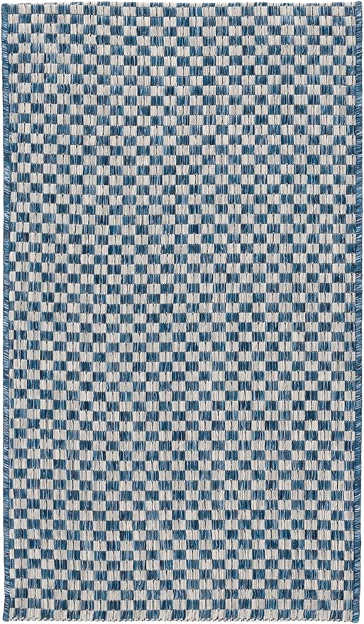 SAFAVIEH Washable Rug Outdoor Courtyard Collection - 2'3" x 5', Blue & Light Grey, Non-Shedding & Easy Cleaning, Ideal for Patio, Front Door, Entryway, Mudroom, Doormat (CY8653-36821)