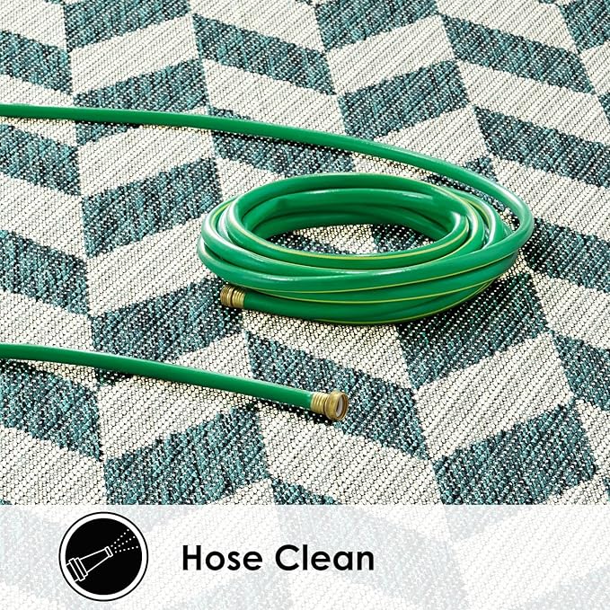 Nicole Miller New York Patio Country Calla Contemporary Herringbone Indoor/Outdoor Area Rug, Green/Cream, 5'2"x7'2"