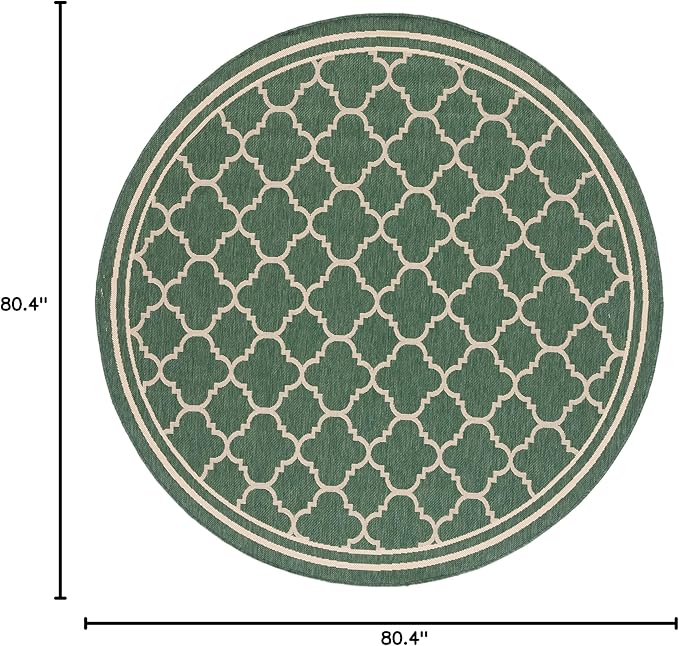 SAFAVIEH Courtyard Collection 6'7'' Round Dark Green/Beige CY6918 Moroccan Trellis Geometric Indoor/ Outdoor -Waterproof Easy -Cleaning Patio Backyard Mudroom Area -Rug