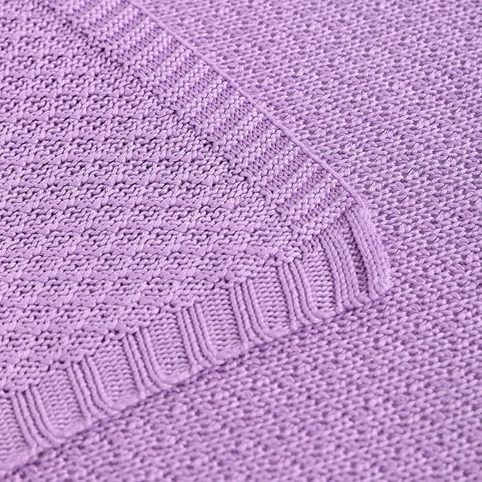 NTBAY Cable Knit Cooling Bed Blanket, Soft and Breathable Oversized Twin Bed Blanket 60x80 Inches Made from Rayon Derived from Bamboo for Bedroom, Travel, Light Purple