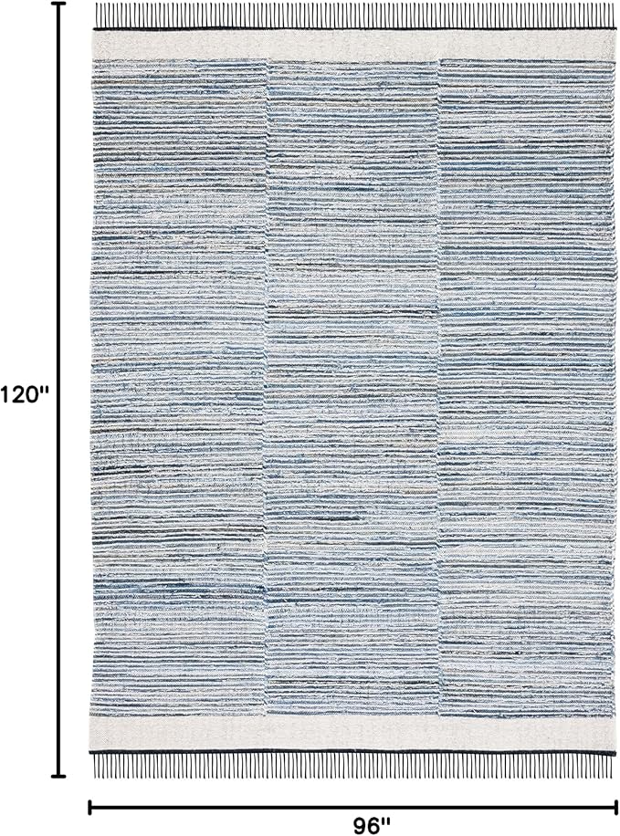 SAFAVIEH Area Rug 8x10 - Kilim Collection - Large - Blue & Ivory, Handmade Flat Weave Wool & Jute, Boho Fringe Design, Ideal for Living Room, Bedroom, Office, Dining Space (KLM310L)