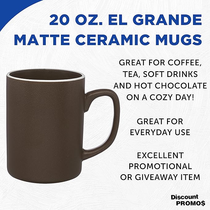 DISCOUNT PROMOS El Grande Matte Ceramic Mugs 20 oz. Set of 12, Bulk Pack - Perfect for Tea, Espresso, Cappuccino, Hot Cocoa - Dark Brown