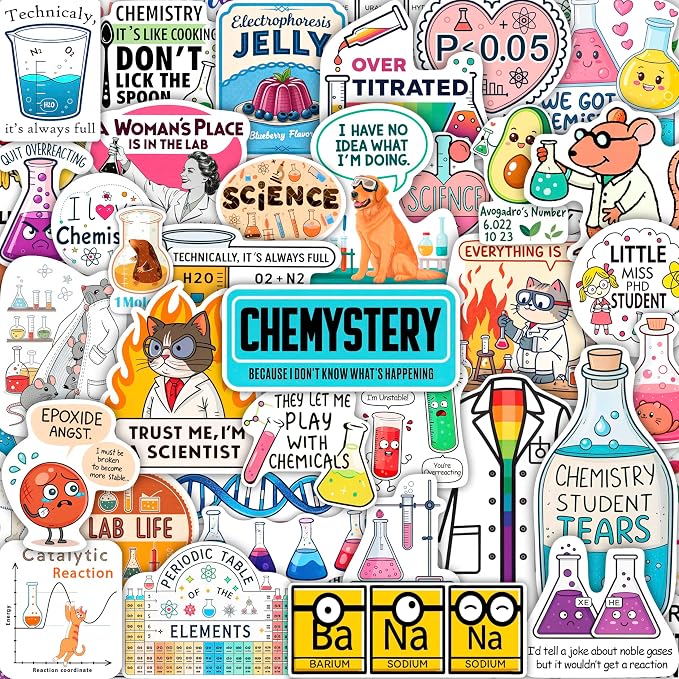 100Pcs Chemistry Stickers for Laptop, for Water Bottle - Funny Chemistry Gifts - Science Party Supplies & Decorations - Gift for Women & Men