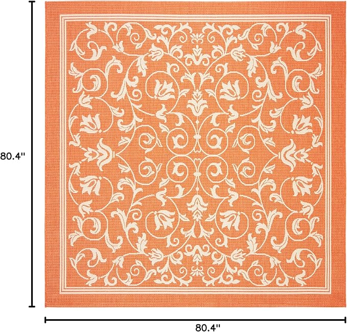 SAFAVIEH Washable Rug Outdoor Courtyard Collection - 6'7" Square, Terracotta & Natural, Non-Shedding & Easy Cleaning, Ideal for Patio, Backyard, Mudroom (CY2098-3202)