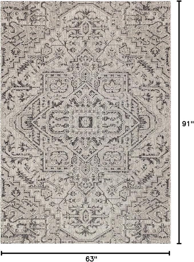 JONATHAN Y Boho Medallion Indoor Outdoor Area Rug 5X8 Black/Gray, Estrella Textured Weave for Backyard, Patio, Porch, Easy-Cleaning, High Traffic, Pet-Friendly, Non-Shedding (SMB105D-5)
