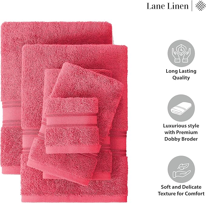 LANE LINEN Towels for Bathroom – 18 Pack, 100% Ring-Spun Cotton, Zero Twist, 6 Bath, 6 Hand Towel & 6 Wash Cloths, Highly Absorbent, Luxury Hotel & Spa Quality, Machine Washable – Honeysuckle