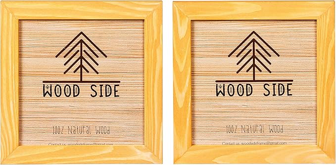 Rustic Wooden Square Picture Frames 8x8 - Set of 2 - 100% Natural Solid Eco Wood with Real Glass for Wall Mounting and Tabletop Photo Frame - Yellow