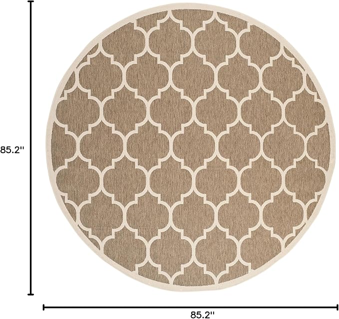 SAFAVIEH Washable Rug Outdoor Courtyard Collection - 7'10" Round, Brown & Bone, Non-Shedding & Easy Cleaning, Ideal for Patio, Backyard, Mudroom (CY6914-242)