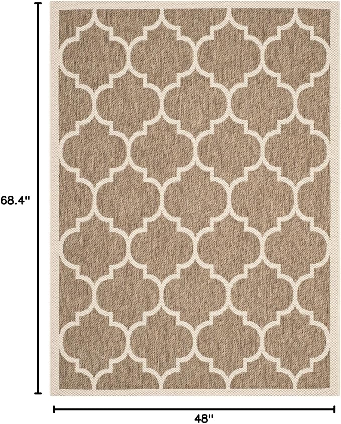 SAFAVIEH Washable Rug Outdoor Courtyard Collection - 4' x 5'7", Brown & Bone, Non-Shedding & Easy Cleaning, Ideal for Patio, Backyard, Mudroom (CY6914-242)
