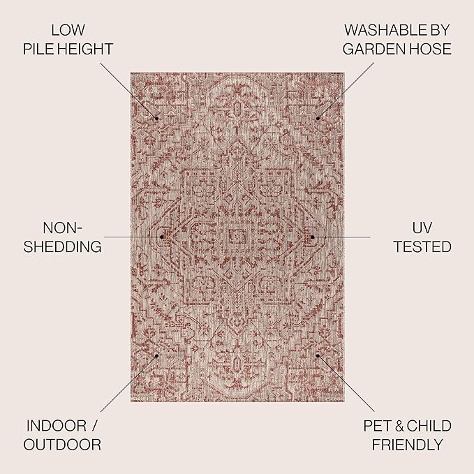 JONATHAN Y Boho Medallion Indoor Outdoor Area Rug 3X5 Red/Taupe, Estrella Textured Weave for Backyard, Patio, Porch, Easy-Cleaning, High Traffic, Pet-Friendly, Non-Shedding (SMB105A-3)
