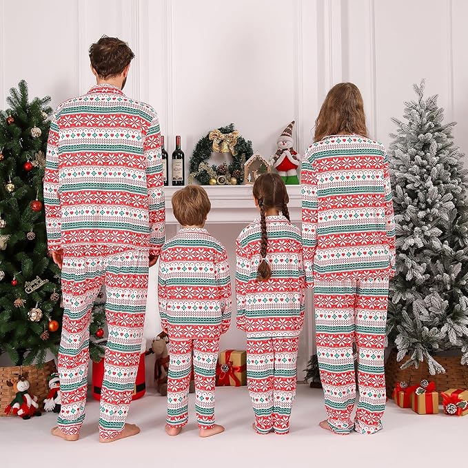 ANGELGGH Family Christmas PJs Matching Sets 2 Pcs Festival Party Pajamas Holiday Warm Sleepwear Couples Button Loungewear