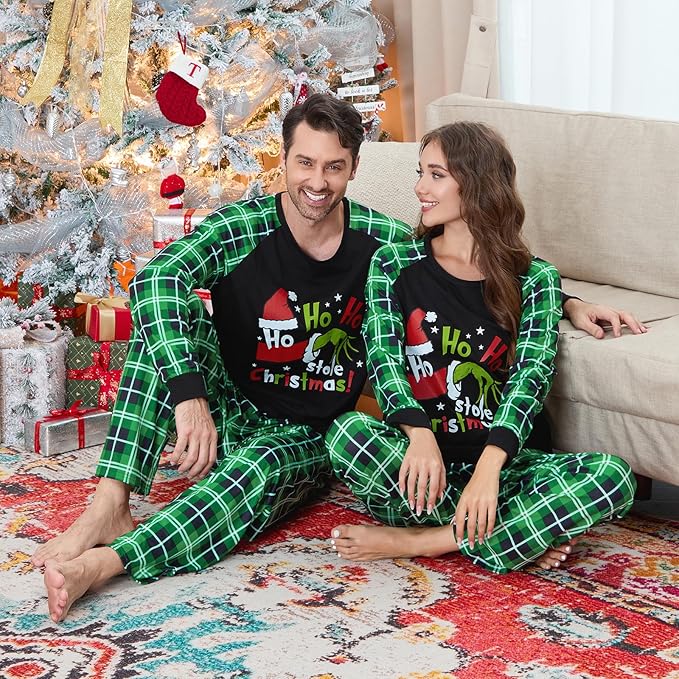 Christmas Family Pajamas Set Matching Holiday Plaid Sleepwear Set Reindeer/Tree Print Loungewear for Xmas Eve