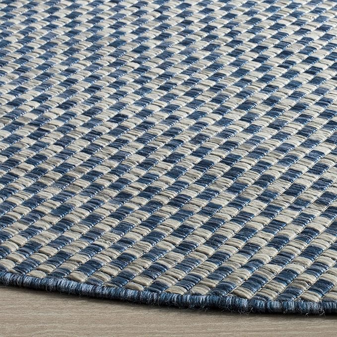 SAFAVIEH Courtyard Collection 7'10" Round Blue/Light Grey CY8653 Indoor-Outdoor Waterproof Easy-Cleaning Patio Backyard Mudroom Area-Rug