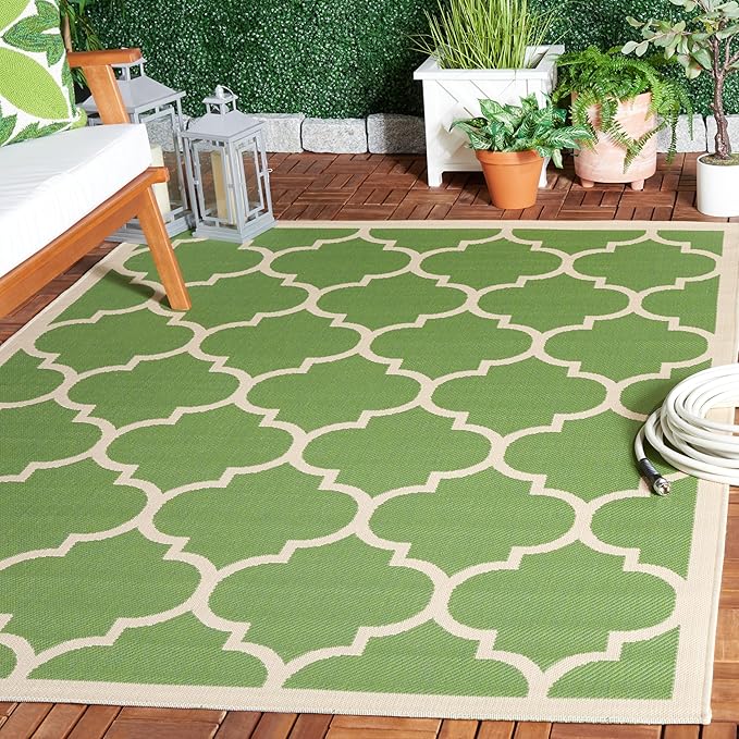 SAFAVIEH Courtyard Collection 5'3" x 7'7" Green/Beige CY6914 Trellis Indoor/ Outdoor Waterproof Easy Cleaning Patio Backyard Mudroom Area Rug