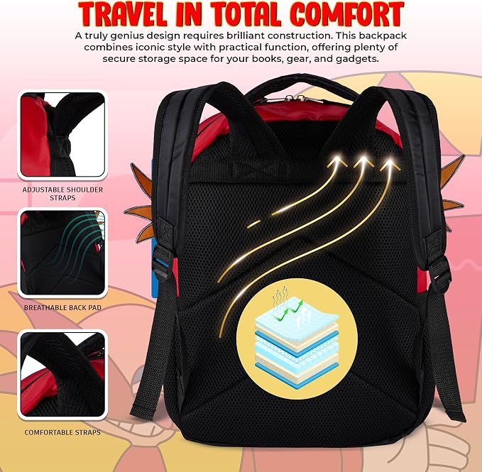 AI ACCESSORY INNOVATIONS Sonic The Hedgehog Backpack for Boys & Girls, Dr. Eggman Big Face 16 Inch Schoolbag with Dr. Eggman Rubber Molded Dangle