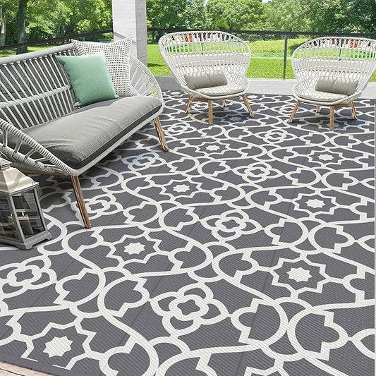 HEBE Outdoor Rug Waterproof 8x10, Plastic Straw Rug Camping Rug, Reversible Outdoor Patio Rugs RV Mat Clearance, Indoor Outside Floor Carpet for Porch,Deck,Camper,Balcony,Backyard