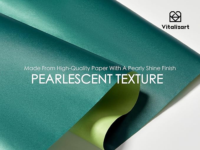 Vitalizart Green Wrapping Paper Set 30" Pearly-Lustre With Silk Like Satin Ribbon & Gift Tags Recyclable Christmas Gift Wrapping Birthday Baby Shower Wedding Handmade Crafts 197"(16.4 Ft)
