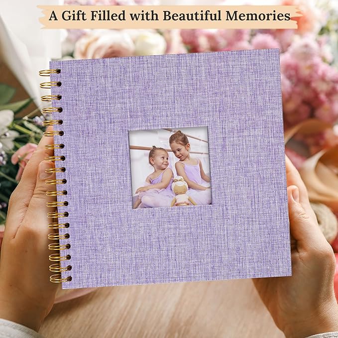 Scrapbook Photo Album Linen Cover, 10 x 10 Inch Hardcover Kraft White Pages Memory Book, for Travel Wedding Guest Book Christmas Baby Shower (40 Sheets/ 80 Pages,Purple)