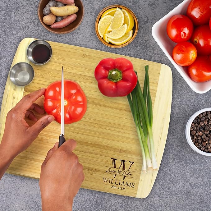 My Personal Memories Premium Bamboo Cutting Boards - Monogrammed Wedding Cutting Board Housewarming - Customized (MEDIUM - 13" x 11")
