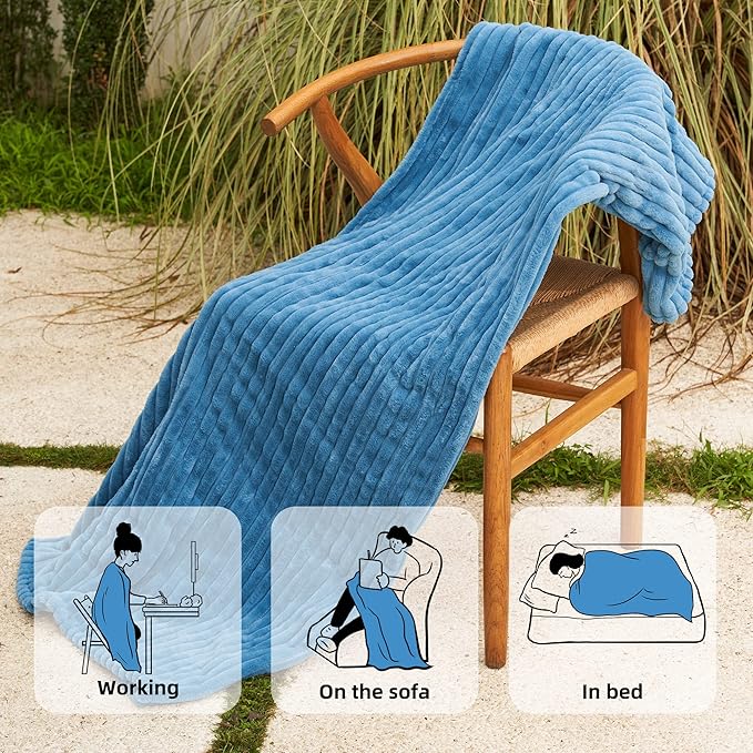 GOTCOZY Electric Blanket Heated Throw 50''X60''- Ribbed Faux Fur Heated Blanket with 4 Heating Level & 3 Hour Auto Off Heating Blanket, ETL&FCC Certified Machine Washable(Blue Moon)