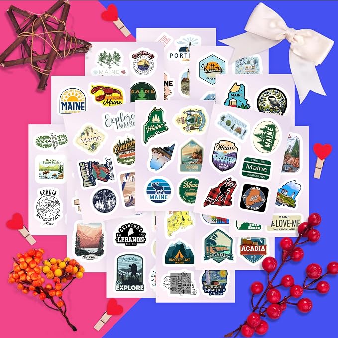 100Pcs Maine Stickers for Water Bottle and Laptop - State Souvenirs, Decorations & Gifts, Waterproof Vinyl Decals, Gifts for Women & Men