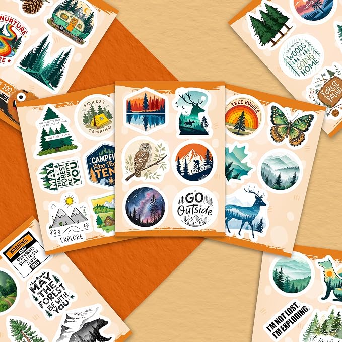 100Pcs Forest Stickers for Water Bottle, Woodland Stickers - Forest Party Supplies & Decorations - Woodland Gifts - Gift for Women & Men