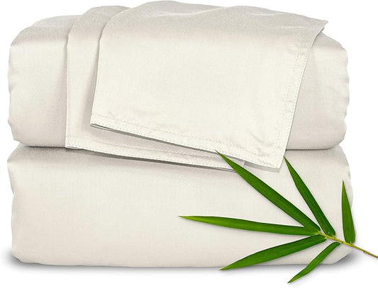 California King Sheets by Pure Bamboo, Genuine 100% Organic Viscose Derived from Bamboo Bed Sheet Set, Soft & Cooling, Double Stitching, Lifetime Quality Promise (California King, Ivory)