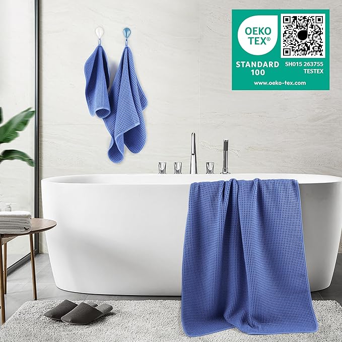 POLYTE Oversize, 60 x 30 in., Quick Dry Lint Free Microfiber Bath Towel Set, 6 Piece (Waffle Weave)