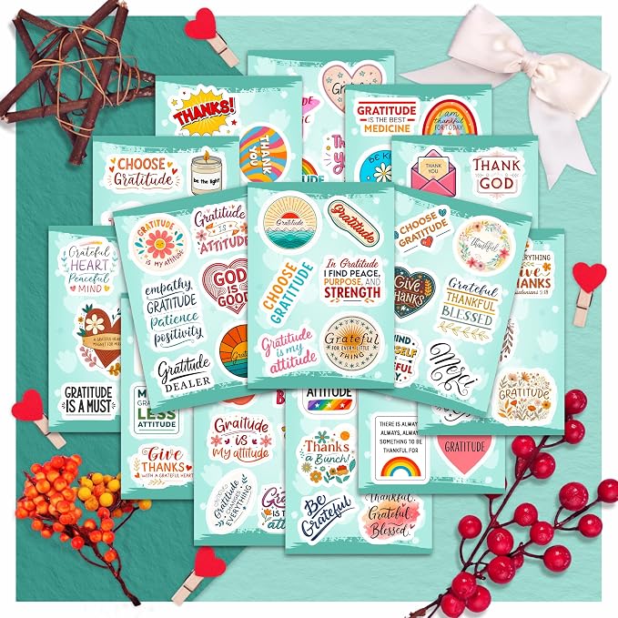100Pcs Gratitude Stickers for Water Bottle, Thankful Sticker – Gratitude Gifts Bulk, Positive Quotes Decals – Gifts for Women & Men