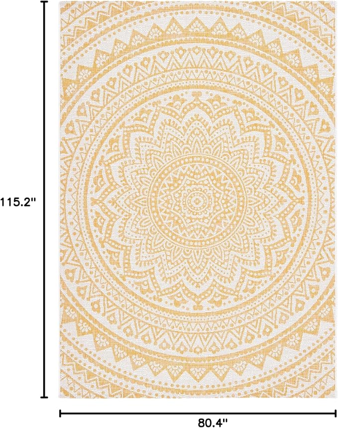 SAFAVIEH Courtyard Collection 6'7" x 9'6" Ivory/Gold CY8734 Indoor/ Outdoor Waterproof Easy Cleaning Patio Backyard Mudroom Area Rug