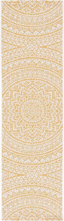 SAFAVIEH Washable Rug Outdoor Courtyard Collection - 2'3" x 8' Runner, Ivory & Gold, Non-Shedding & Easy Cleaning, Ideal for Patio, Entryway, Mudroom, Hallway, Kitchen (CY8734-56012)