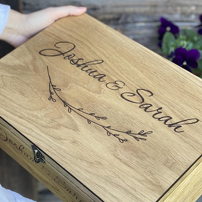 Personalized Memory Wooden Keepsake Decorative Letter Box with lock hinged lid – Custom Wedding Engagement Couple gift for Him, Her, Boyfriend, Girlfriend, Friend, Time capsule box