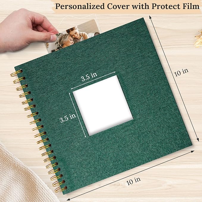 Scrapbook Photo Album Linen Cover, 10 x 10 Inch Hardcover Kraft White Pages Memory Book, for Travel Wedding Guest Book Christmas Baby Shower (20 Sheets/ 40 Pages,Darkgreen)