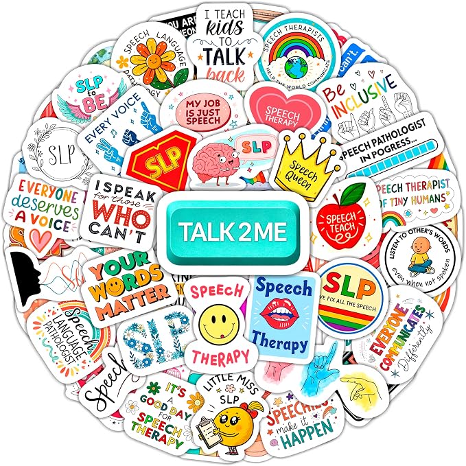 100Pcs SLP Stickers for Water Bottle, Laptop – Speech Therapy Stickers and Decals – SLP Gifts - Funy Speach Therapy Party Supplies - Gifts for Men & Women