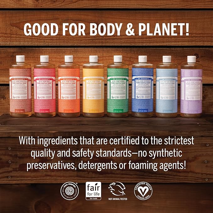 Dr. Bronner’s Pure-Castile Magic Liquid Soap - Made with Regenerative Organic Certified Oils - 18-in-1 Uses for Face, Body, Hand, Hair- Gentle on Sensitive Skin - All Natural Body Wash- Lavender, 32oz