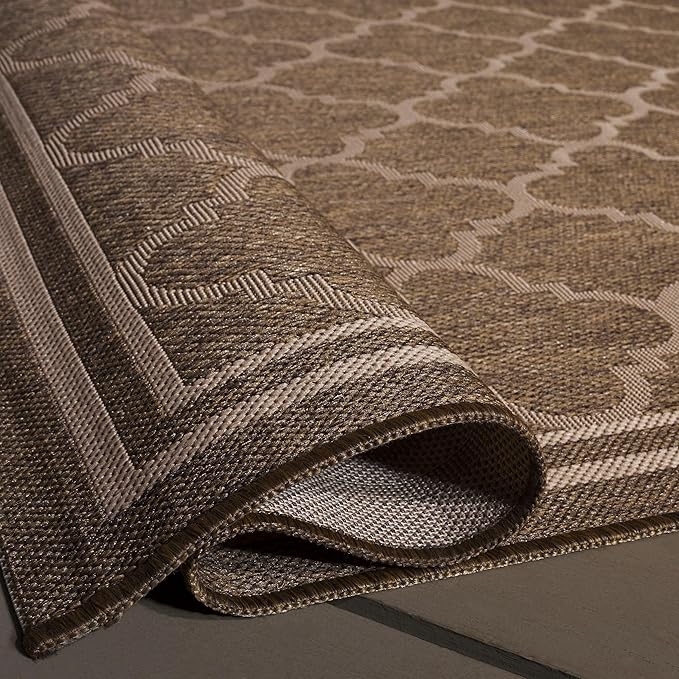 SAFAVIEH Washable Rug Outdoor Courtyard Collection - 2'3" x 8' Runner, Brown & Bone, Non-Shedding & Easy Cleaning, Ideal for Patio, Entryway, Mudroom, Hallway, Kitchen (CY6918-242)