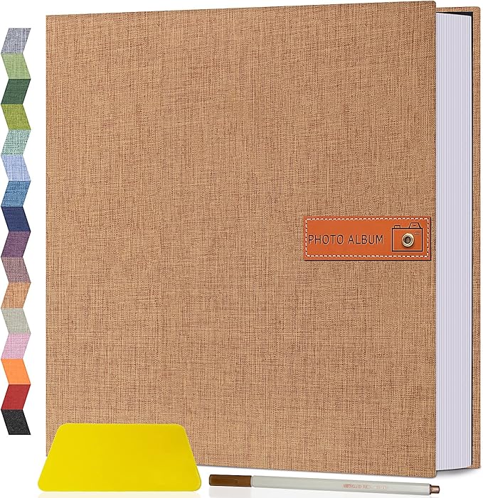 Popotop Large Photo Album Self Adhesive 4x6 5x7 8x10 Scrapbook Album DIY Picture Book,Gifts for Mom,Family Baby and Wedding,with Metal Pen and Plastic Board