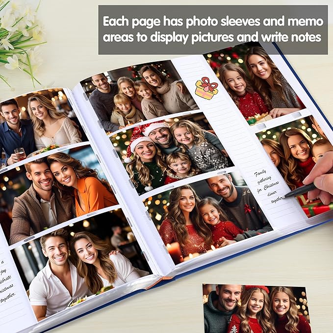Photo Album 4x6 600 Photos with Writing Space,4 x 6 Photo Book Linen Cover with Front Window, 4x6 Picture Album, 600 Photos Photo Album Book for Wedding Kids Travel Family Baby Pictures (Blue)