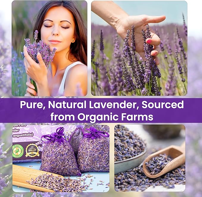 28 Pack Organic Lavender Sachet Bags for Drawers and Closets - Natural Fresh Dried Lavender French Potpourri Bags for Clothes Storage - Scented Sachets for Drawers, Wardrobes, Cars & Home.