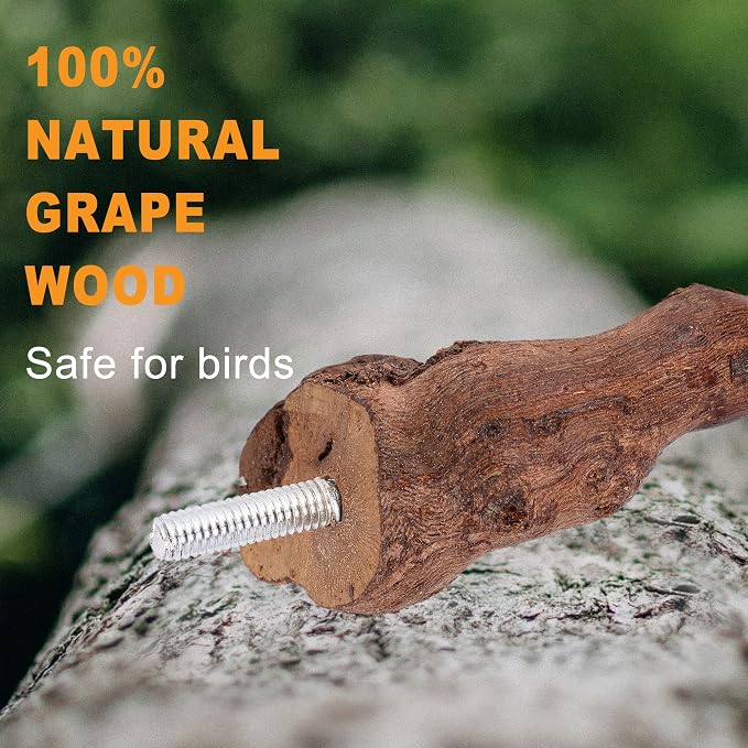 2pc Bird Perch Stand Grapevine Wood Stick Perch Swing Bird Cage Toy | Natural Grapevine Wood Perch 2 Pack Bird Standing Sticks for Bird Cage Inside & Outside for Parakeet Cockatiel Conure Finches
