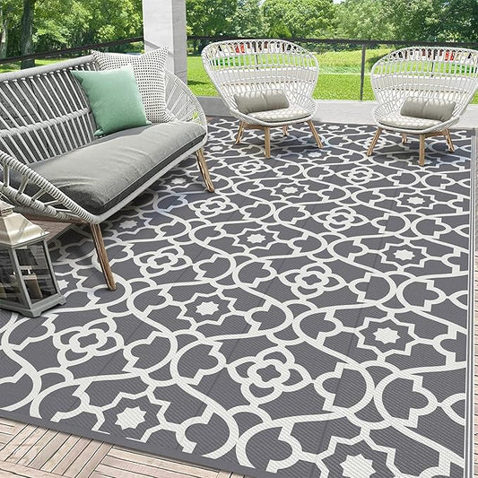 HEBE Outdoor Rug Waterproof 6x9, Plastic Straw Rug Camping Rug, Reversible Outdoor Patio Rugs RV Mat Clearance, Indoor Outside Floor Carpet for Porch,Deck,Camper,Balcony,Backyard