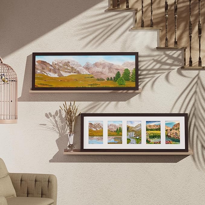 Vittanly 8x24 Collage Picture Frame, Displays 5Pcs 4x6 Pictures with Mat or 1Pcs 8x24 without Mat, Picture Frames Collage Wall Decor for Horizontal or Vertical Display, Brown, 1 Pack