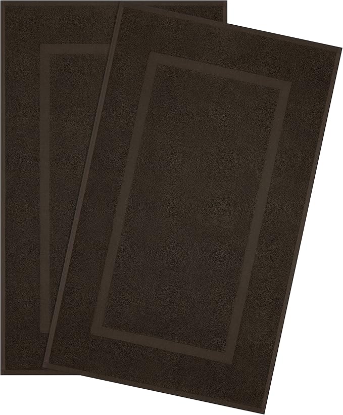 Cotton Paradise 100% Cotton Bath Mats for Bathroom Floor Set of 2 Pack, 20x34 Soft Absorbent Washable Quick Dry Tub Bathmat, Brown Towel Bath Mat