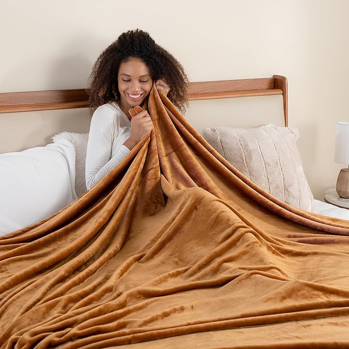 Berkshire Blanket Classic VelvetLoft® Solid Bed Blanket, King Size Bed Blanket, Lightweight Soft Fuzzy Plush Blanket for Bed and Couch, Butterscotch Orange, 90x108 Inches