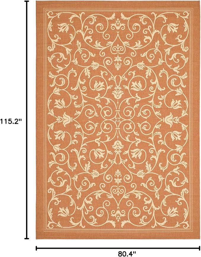 SAFAVIEH Washable Rug Outdoor Courtyard Collection - 6'7" x 9'6", Terracotta & Natural, Non-Shedding & Easy Cleaning, Ideal for Patio, Backyard, Mudroom (CY2098-3202)