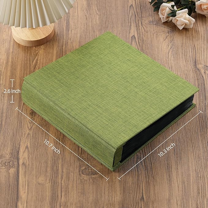 potricher Small 8x10 Photo Album 160 Pockets Linen Cover Large Capacity Picture Book for Family Wedding Anniversary and Baby (Green)