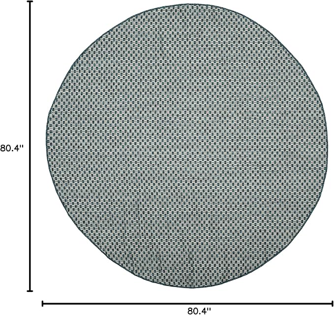 SAFAVIEH Washable Rug Outdoor Courtyard Collection - 6'7" Round, Turquoise & Light Grey, Non-Shedding & Easy Cleaning, Ideal for Patio, Backyard, Mudroom (CY8653-37221)