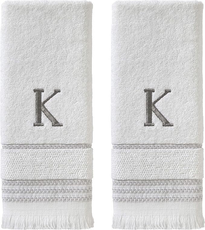 SKL Home Casual Monogram Hand Towel (2-Pack), K, 16x26, White